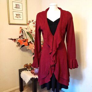 NWT Woman's Simon Chang Wine Burgundy Cardigan Coat Knit Long Outerwear